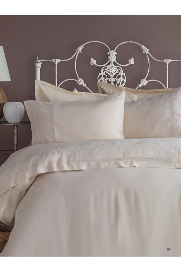 Çift Kişilik Bambu Nakışlı Nevresim Takımı Etta Beige