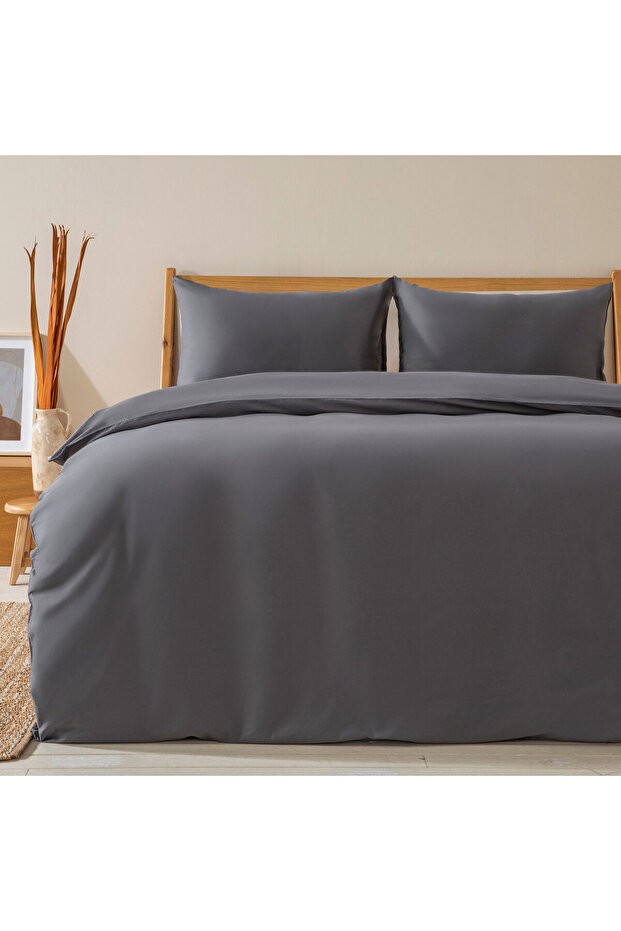 Alana Nevresim Seti King Size 230x220 Cm Koyu Gri