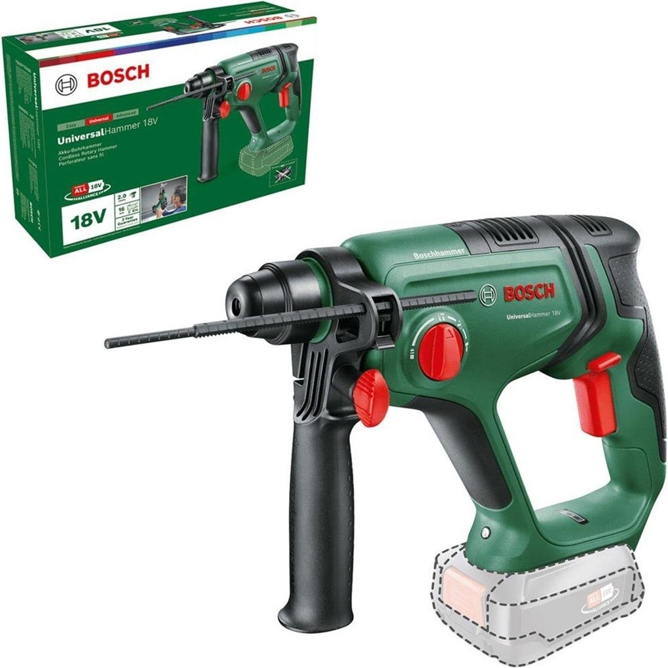BOSCH Easyımpact 18V-40 Akülü Matkap (Çift Akü, 2,0 Ah) - 06039D8108 +  Universalhammer 18V Akülü Kırıcı Delici (Solo - Aküsüz) - 06039D6000 +  Sırt Çantası