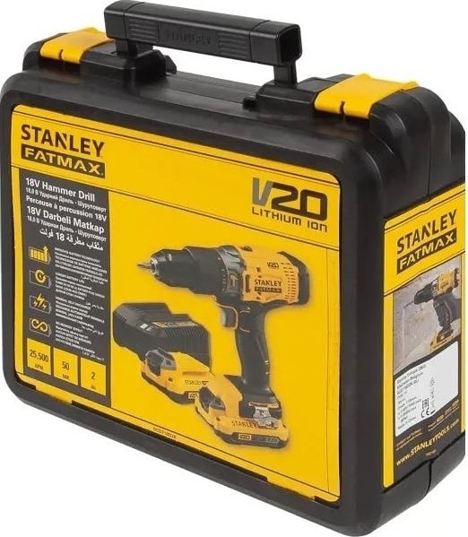 STANLEY 18V 2.0 Ah V20 Li-Ion Çift Akülü, Kömürlü Darbeli Matkap