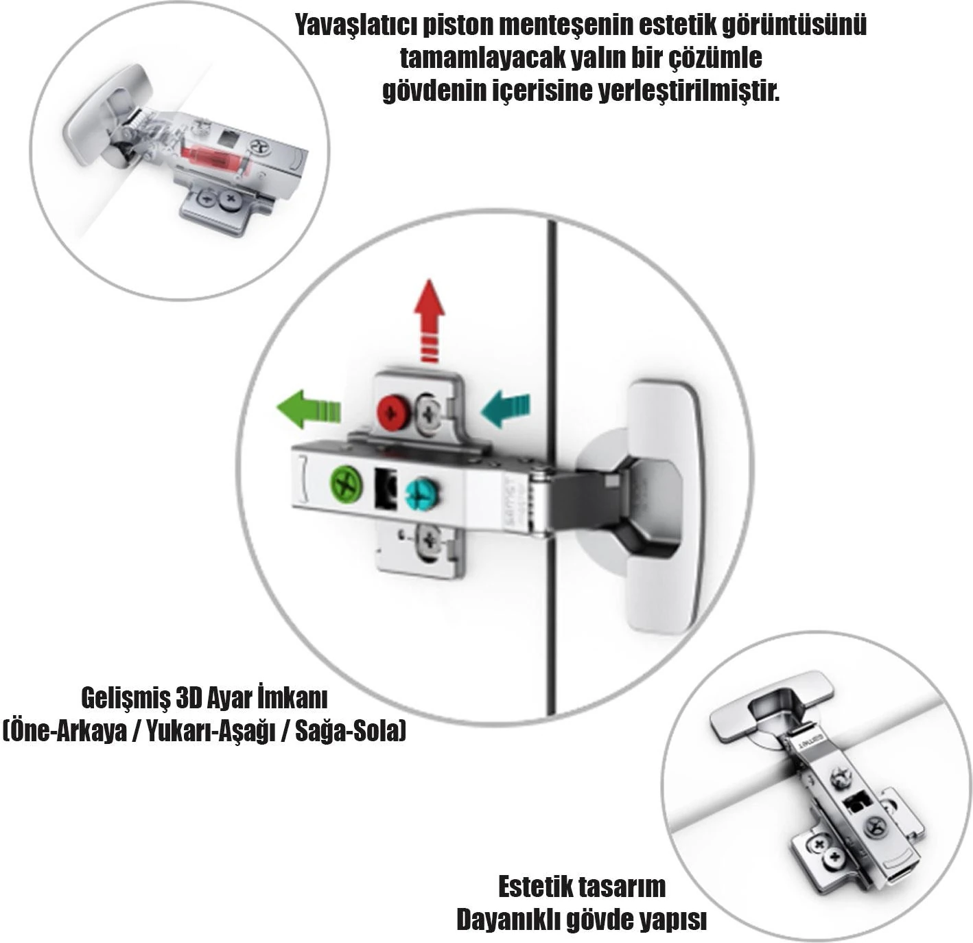 Master Frenli Dolap Kapak Menteşesi Pistonlu Düz Tas Menteşe (1 Çift)