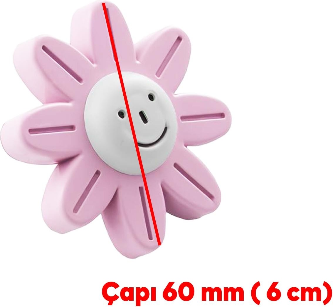 Plastik Papatya Gülücüklü 5 Adet Pembe Renk Mobilya Çoçuk Odası Dolabı Kapak Kulpu Çekmece Kulbu