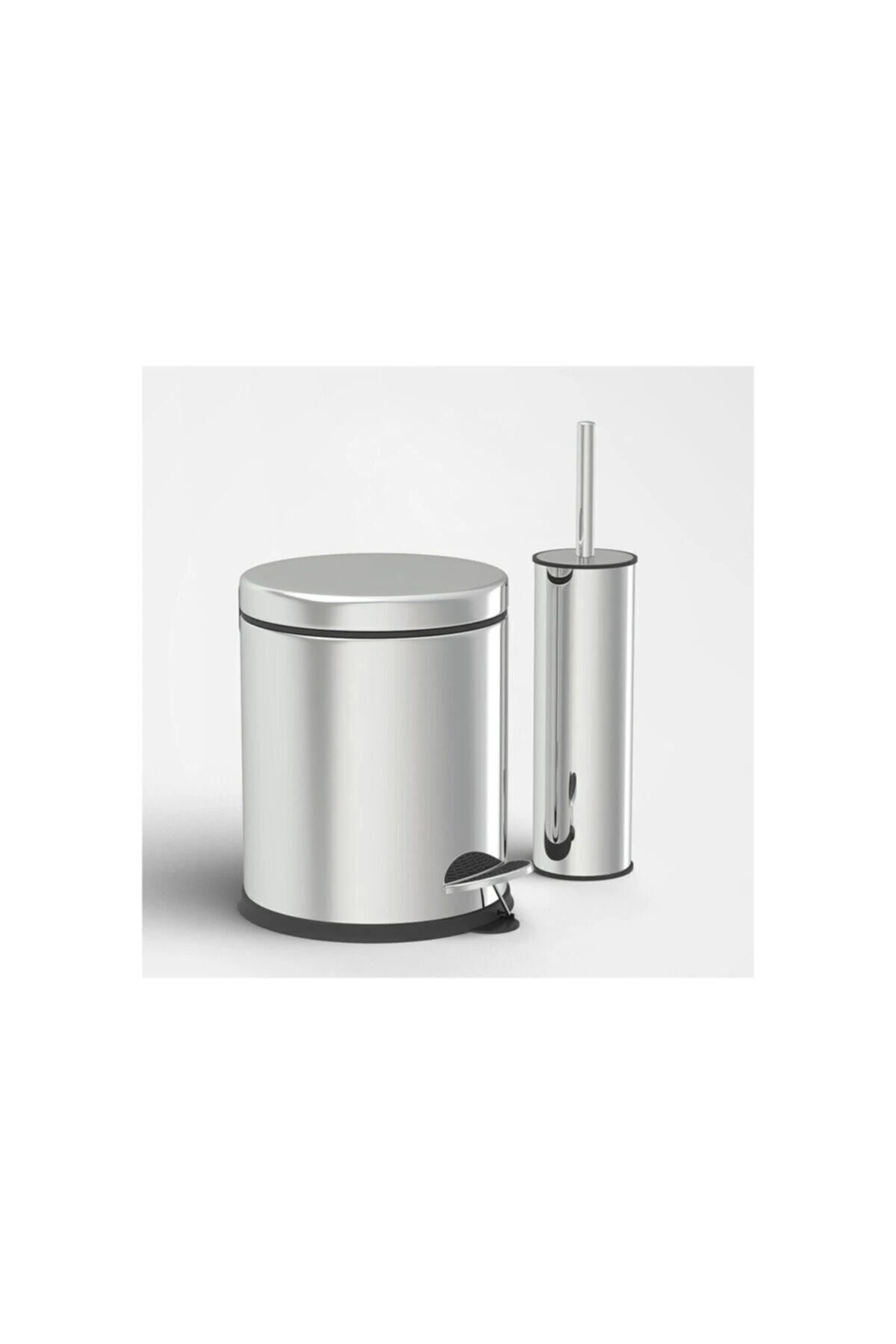 3 Litre Paslanmaz 2'li Banyo Seti Pedallı Çöp Kovası Wc Klozet Tuvalet Fırça Seti Banyo Çöp Kovası