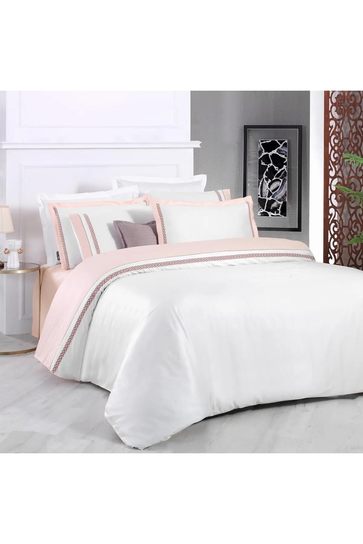 GRAZ SATEN KING SIZE PEMBE NEVRESİM TAKIMI