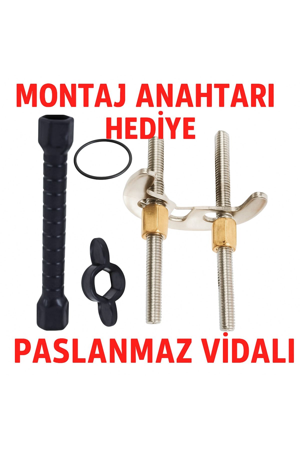 Çift Vidalı Batarya Ay Takımı + Somun Sıkma Anahtarı Hediyeli | Musluk Montaj Seti
