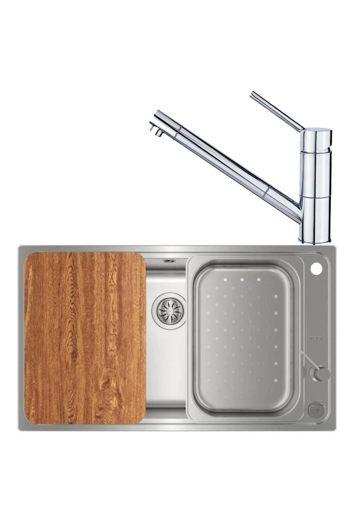 BAHİA 1B PLUS Aksesuarlı Evye AUK 978 PULLOUT Krom Spiralli Batarya Set