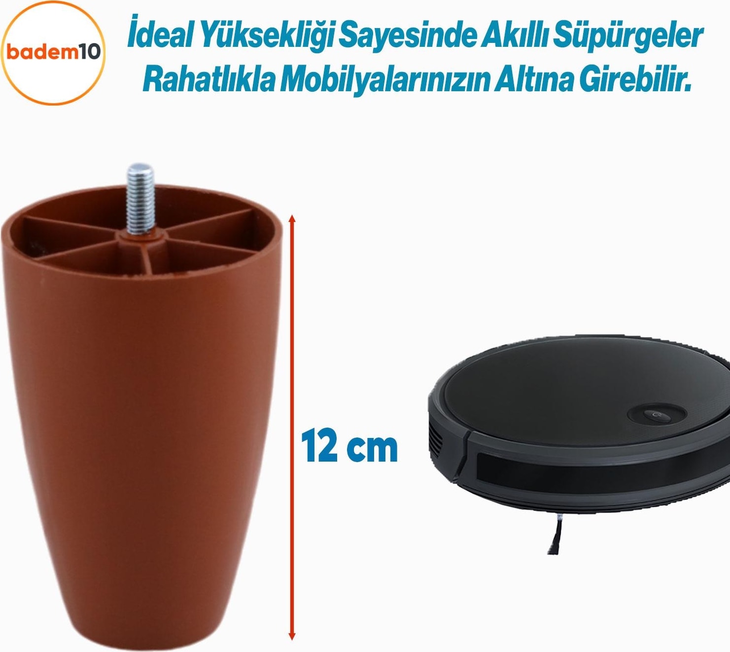 4 Adet Vidalı Oval 12 cm Kahve Plastik Mobilya Koltuk Kanepe Yükseltici Baza Ayağı Aparat Dahil