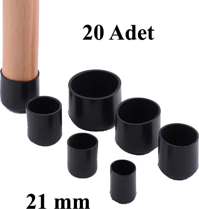 20 Adet Siyah 21 mm Pvc Sandalye Profil Ayak Pabucu