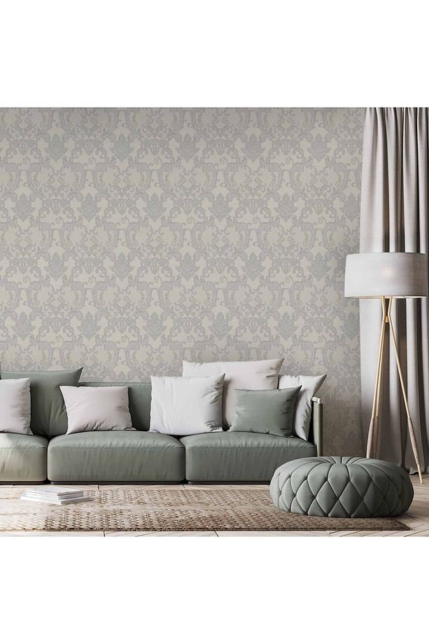 Dante 1411-3 Damask Desen Duvar Kağıdı (gri)