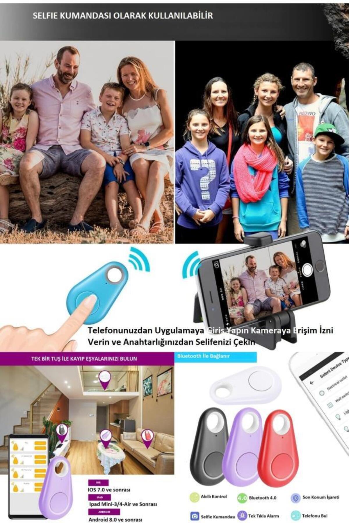 Alarmlı Kayıp Eşya Bulucu Akıllı Anahtarlık Selfie Çekim Kumandası Akıllı Anahtarlık