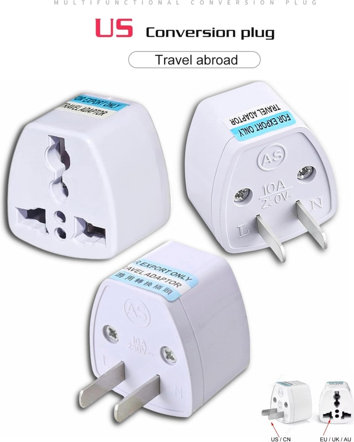 Ingiltere Abd Fiş Adaptörü 2 Pinli Amerikan Avrupa Seyahat Güç Adaptörü Dönüştürücü Elektrik Prizi Beyaz