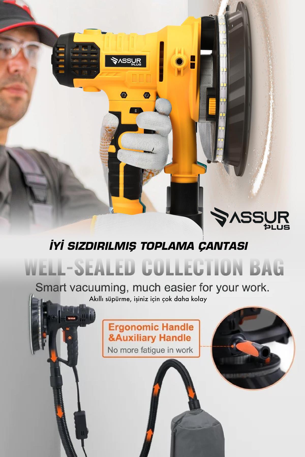 360 ledli 850w Pro Alçıpan Zımpara Makinası Toz Emmeli