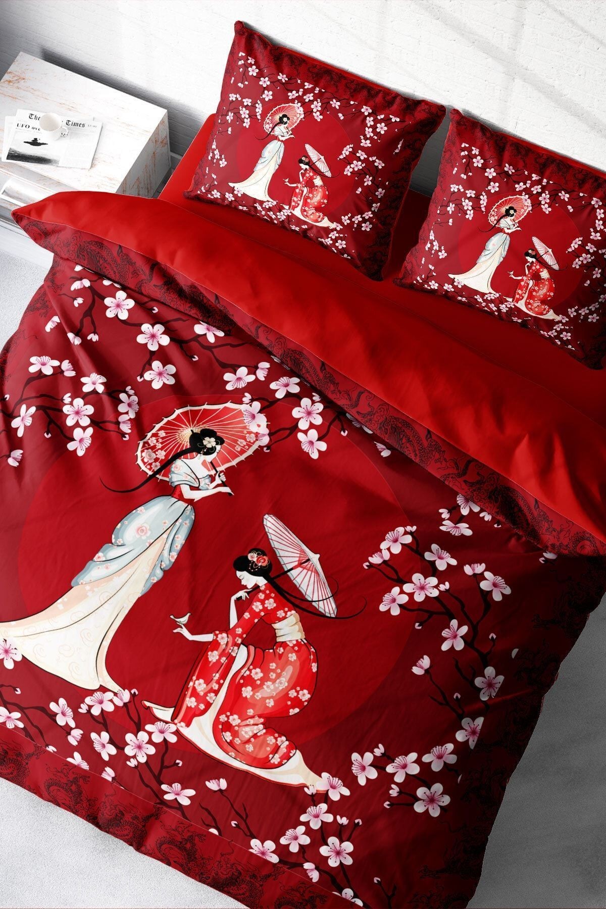 Japan Style 3d Pamuk Saten Çift Kişilik Nevresim Takımı