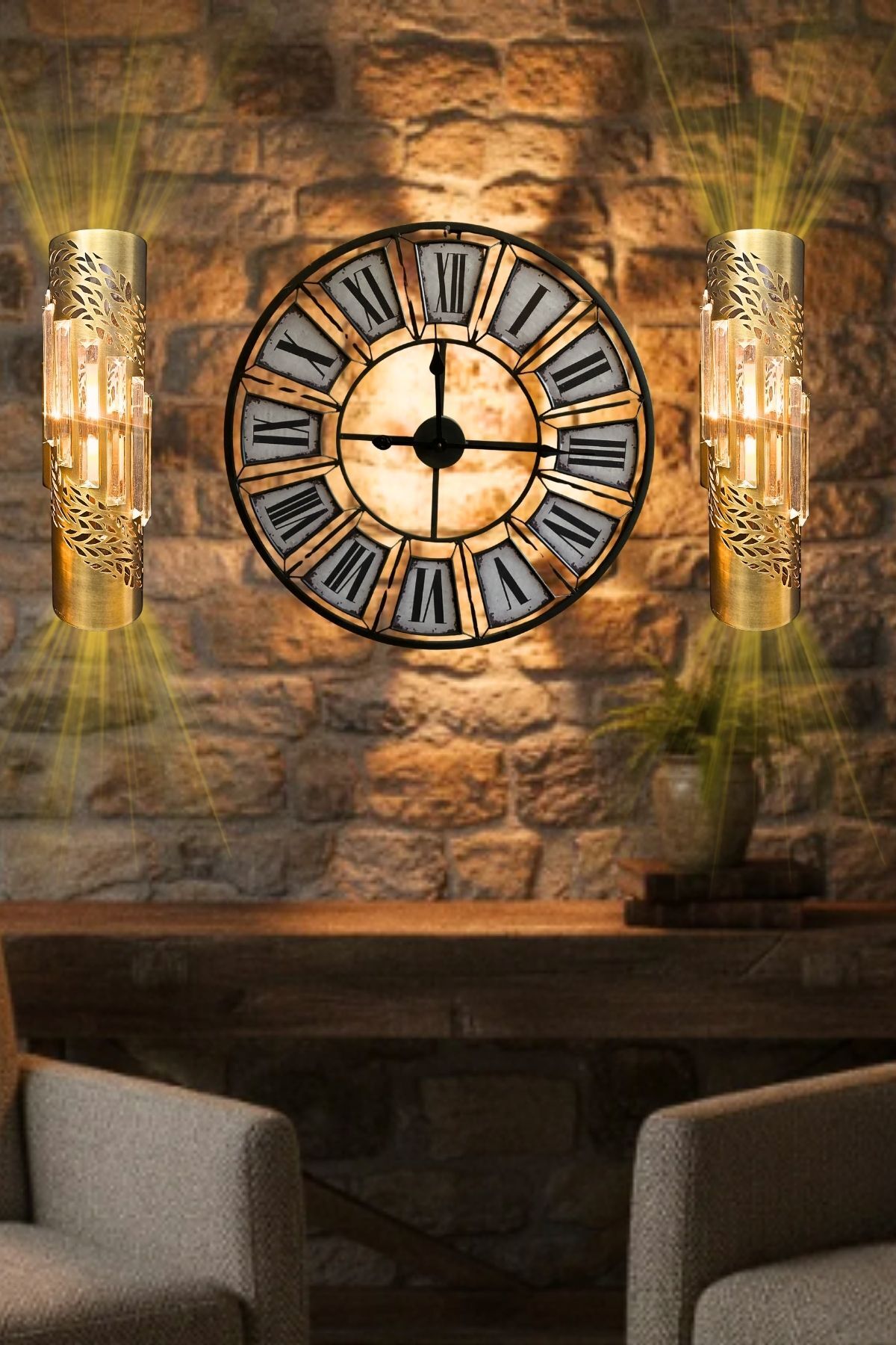 Taç Apik Eskitme, Pilli Aplik, Anahtarlı, Pilli Elektrikli Ledli Duvar Aplik Kristal Taşlı