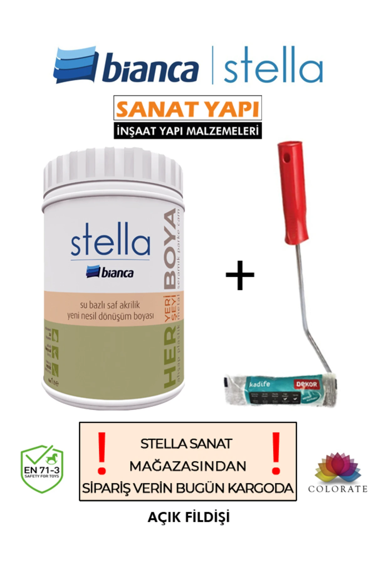 Stella Su Bazlı Saf Akrilik Açık Fildişi Boya Ve Dekor Kadife Rulo