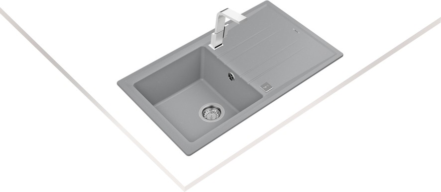- Stone 50 B-Tg Metallıc Grey - Ankastre Kumanda Sifonlu Granit Eviye - Metalik Gri - 86 cm - 115330021