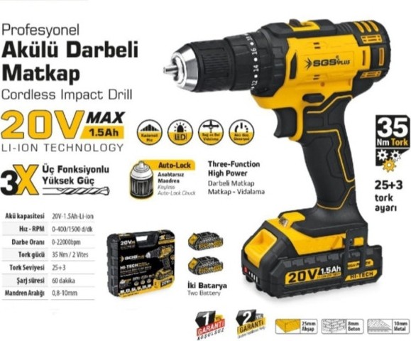 Çift Akülü Darbeli Matkap 20V/1.5AH