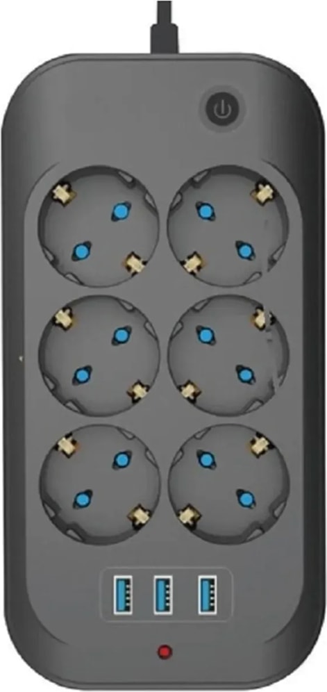 Çoklu 6'lı Priz Akım Korumalı 3xusb 3.4A 2500 Watt 2 Metre Uzatma Kablosu Anahtarlı Çocuk Korumalı
