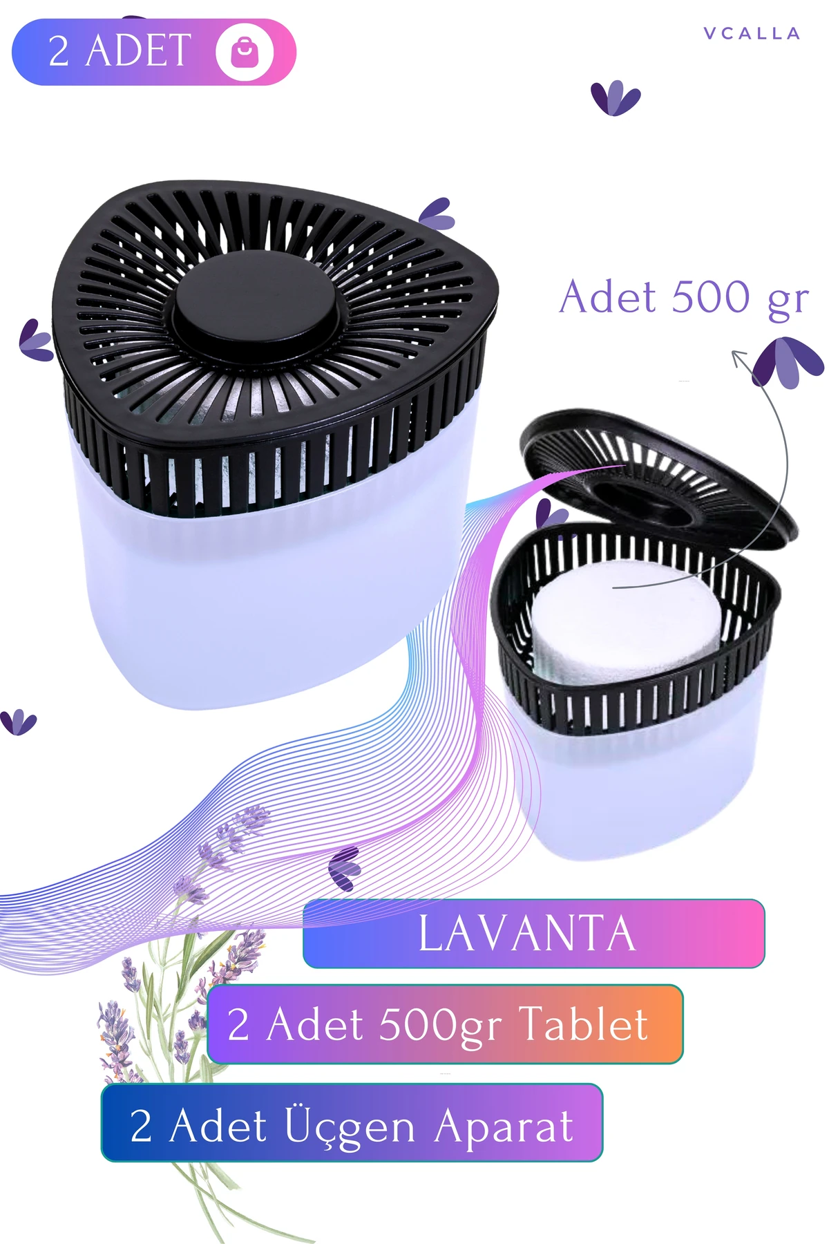 Nem Alıcı Set | Lavanta Esanslı | 2 Aparat 2 Tablet | Rutubet & Küf Önleyici