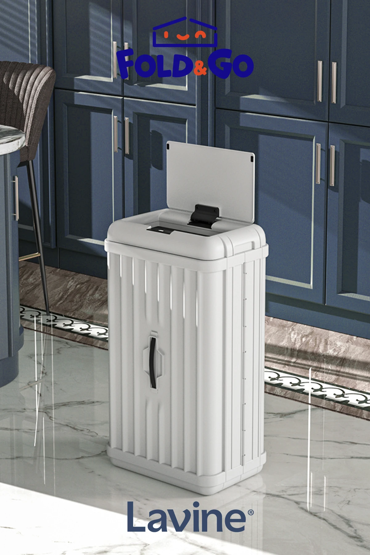 Lavine 50 Lt Sensörlü Çöp Kovası Portatif Katlanabilir Büyük Boy Premium ”beyaz”