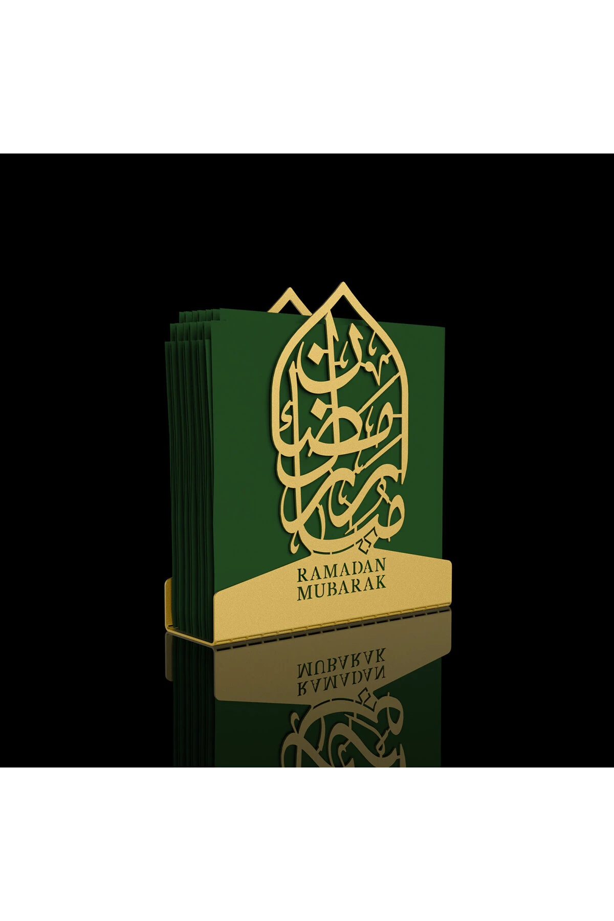Ramadan Mubarak Yazılı Metal Altın Peçetelik - Ramazan Süsleri - Islami Ev Dekorasyon - Wamh176