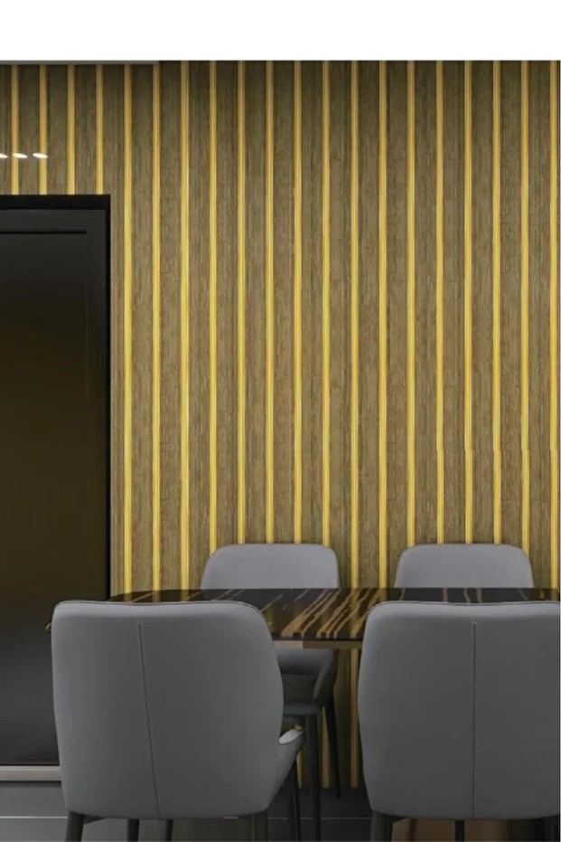 120cmx300cm Tek Parça Yapışkanlı Rulo Gold Çizgili Düz Parlak Duvar Paneli Kağıdı Taksim QM0133