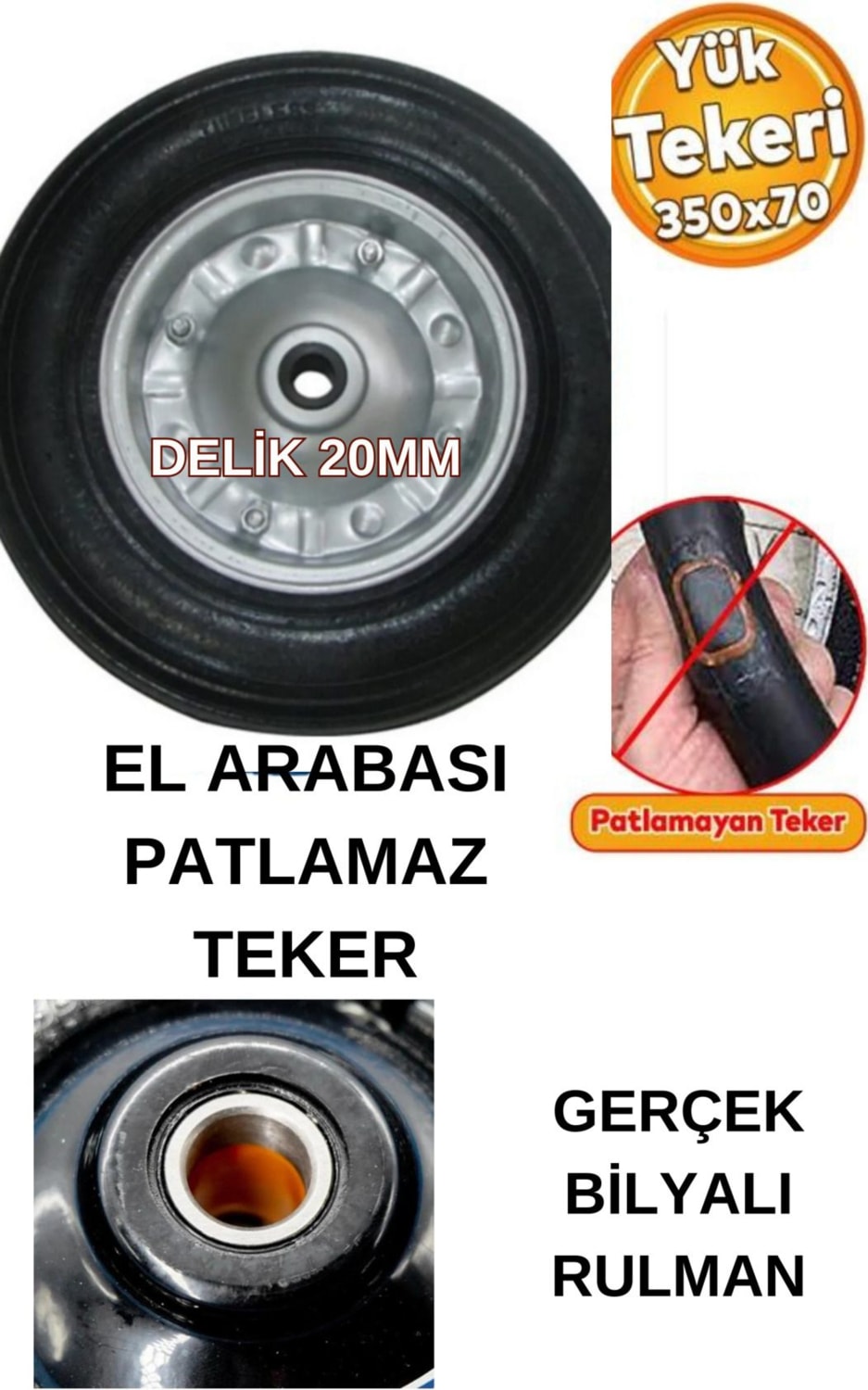 Gerçek Rulmanlı El Arabası Yük Arabası Tekeri