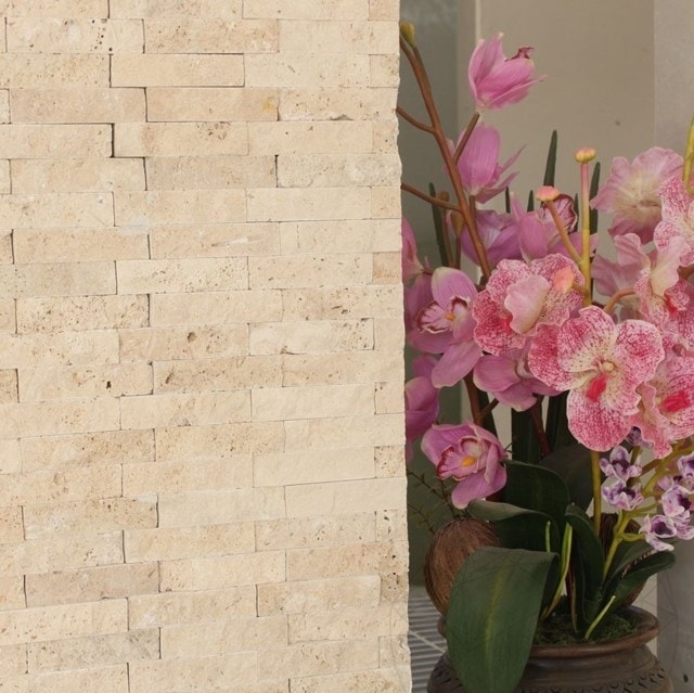 2,5X10Cm Klasik Doğal Taş Traverten Patlatma Taş Mozaik Duvar Kaplaması