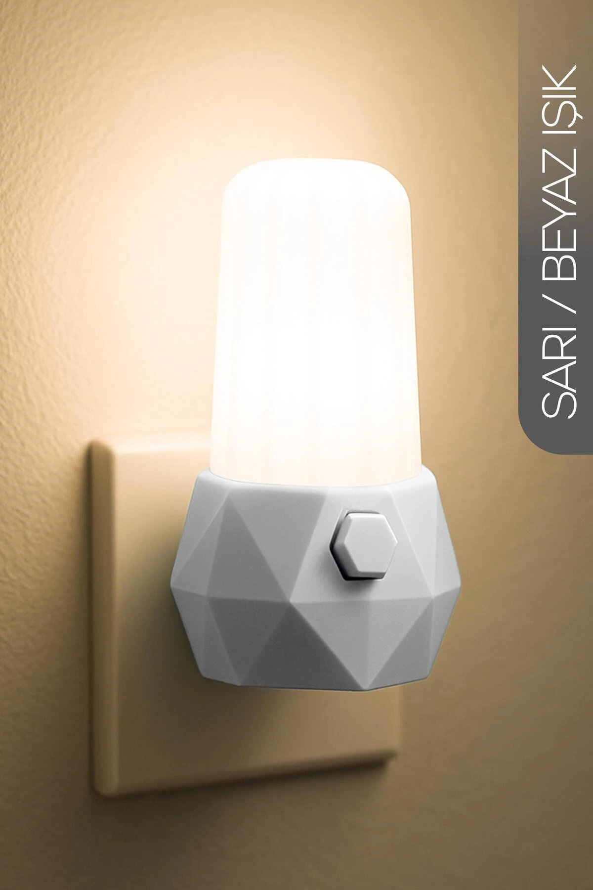 Gece Lambası Prizma Tip 2 MOD Sarı-Beyaz Işık Tuşlu Koridor Hol Işığı Uyuma Işığı Beyaz GC07