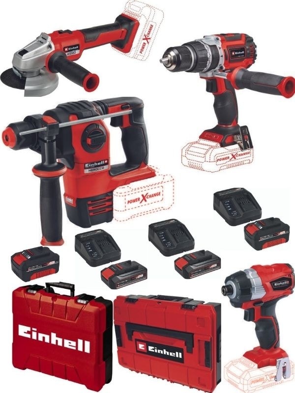 EİNHELL Tp-Cd 18/60 Li-I Bl Matkap Te-Cı 18 Bl Vidalama Herocco 18V Kırıcı Axxio 18/115 Q Avuç Taşlama 2X4.0+2X2.5AH Kömürsüz Profesyonel Akülü Set