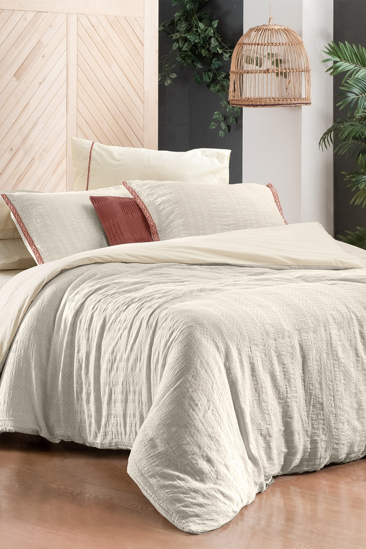 Palencia Ekru Çift Kişilik %100 Pamuk Mood Comfort Nevresim Takımı