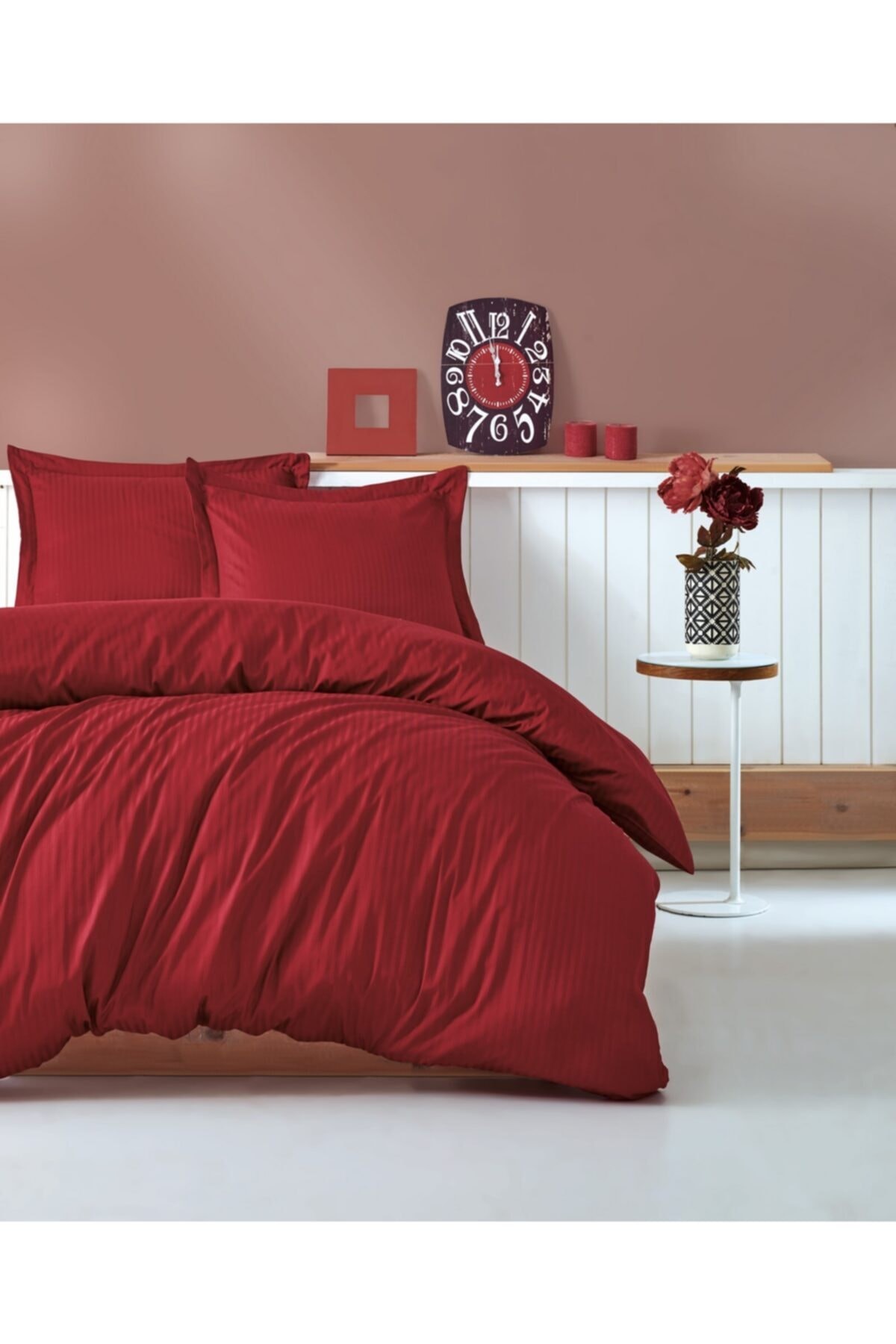 Elegant Series Saten Nevresim Takımı Çift Kişilik Stripe-bordo