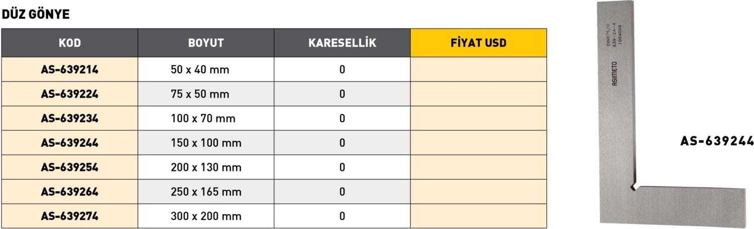 200X 130MM Asimeto Metal Düz Gönye AS-639254