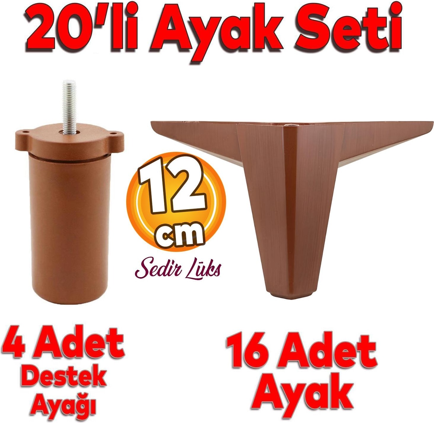 20'li Set Sedir Lüks Mobilya Koltuk Kanepe Tv Ünitesi Destek Ayağı 12 cm Ahşap Desenli Ayakları