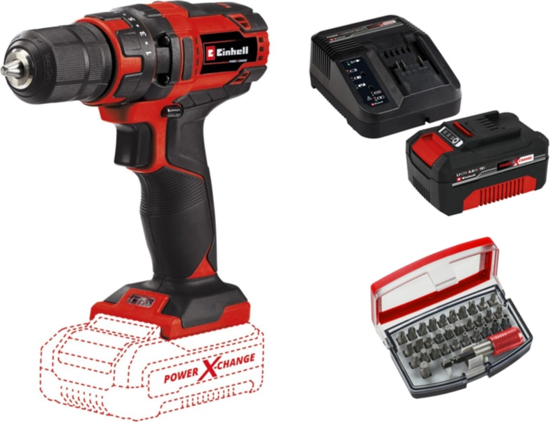 EİNHELL Tc-Cd 18/35 Li Solo Akülü Vidalama Seti + 1 x 4 Ah Starter Kit ve 32 Parça Bits Uç