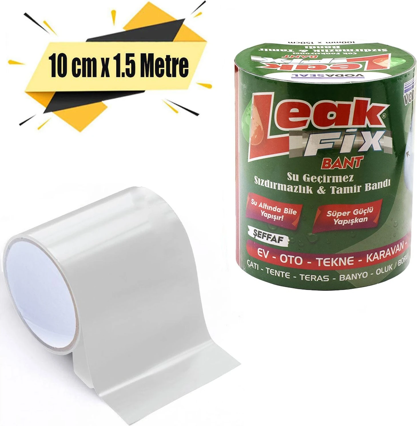 Tamir Bandı Şeffaf Suya Dayanıklı Su Geçirmez Sızdırmaz Bant 10 cm x 1.5 Metre