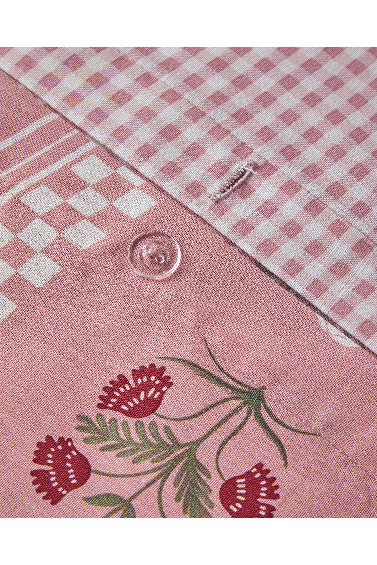 Retro Flower Pamuklu Çift Kişilik Nevresim Seti 200x220 cm Pembe