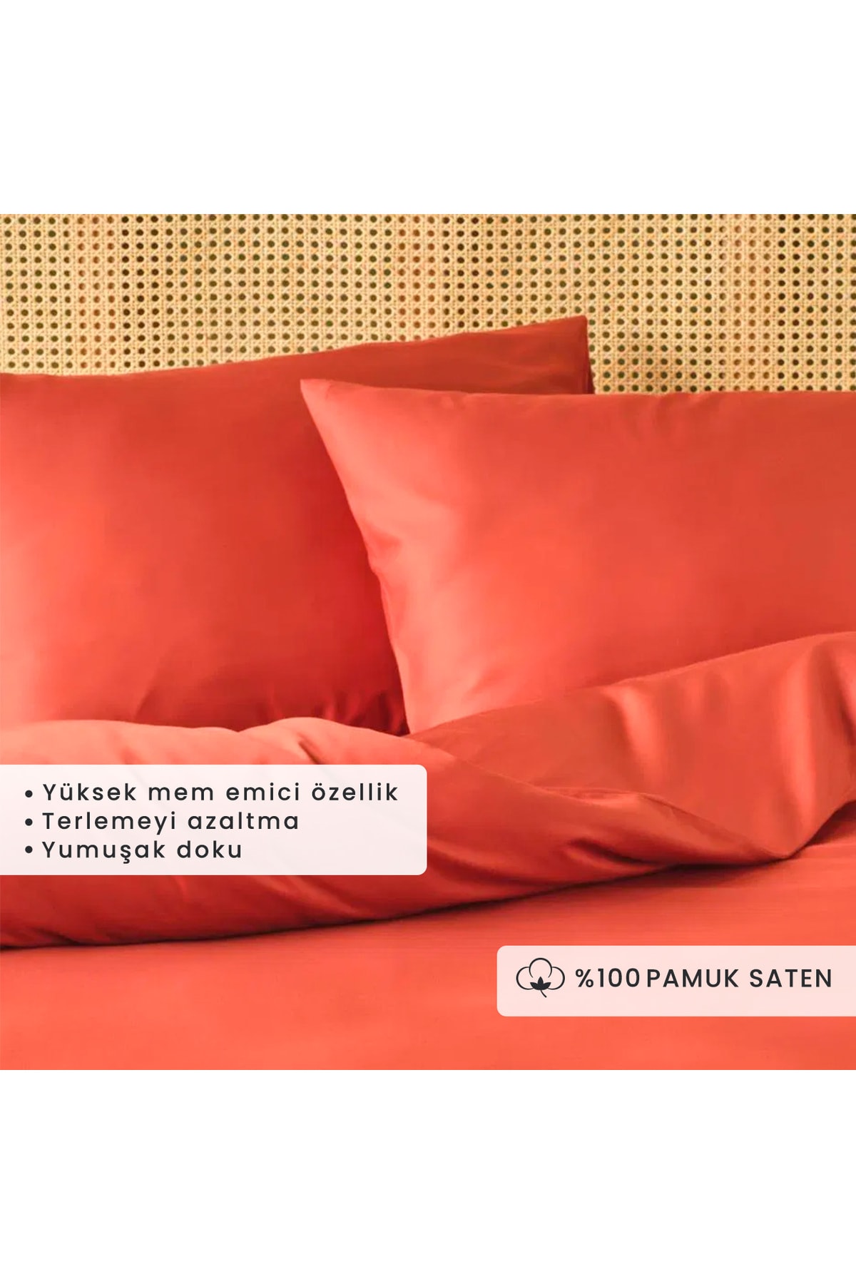 %100 Pamuk Saten Supreme Basic Super King Size Nevresim Seti Kiremit (260x240 cm)