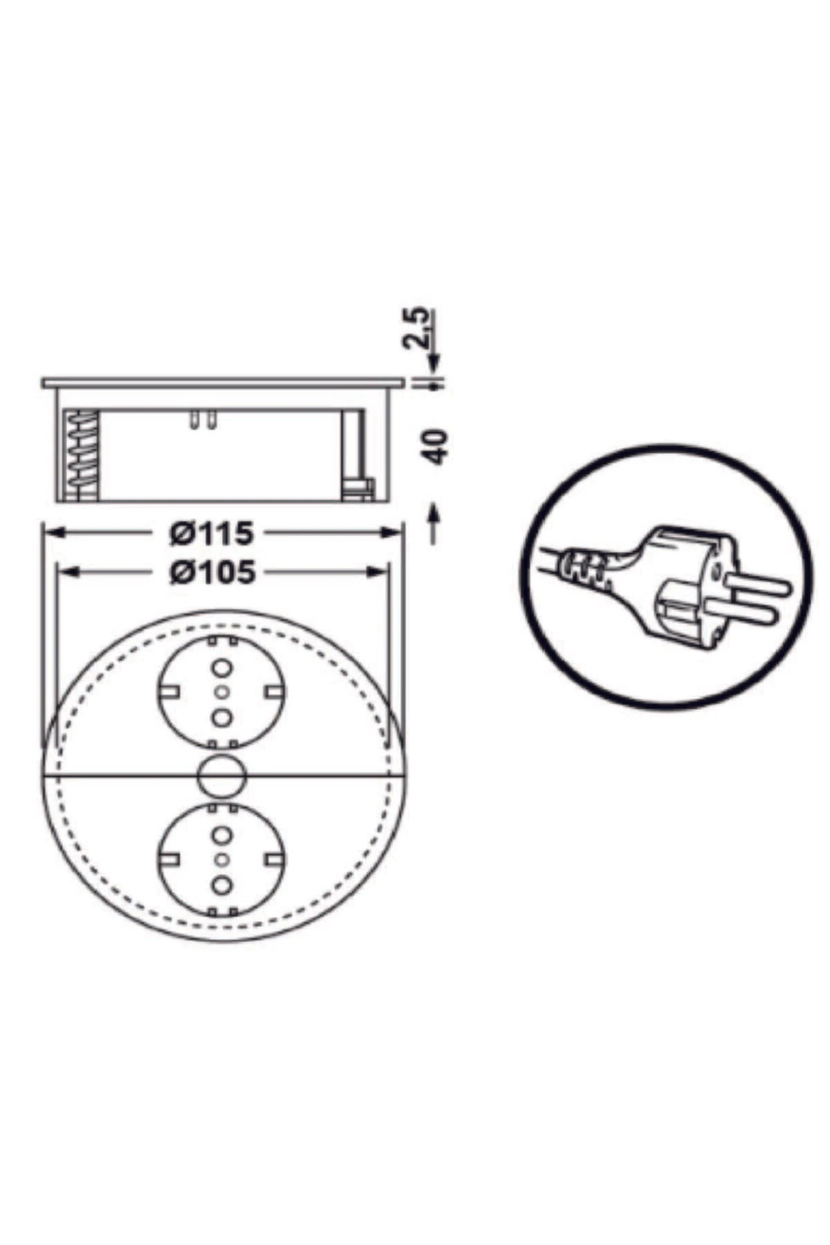 Twist - Gizli Priz Kutusu - 2li Topraklı Priz