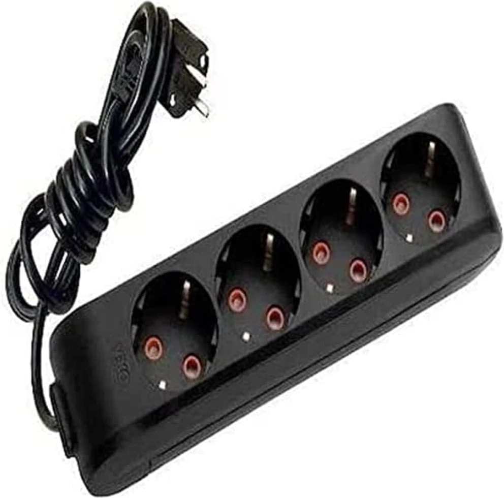 Multi-Let Siyah Dörtlü Priz Kablolu Çocuk Korumalı 2 mt