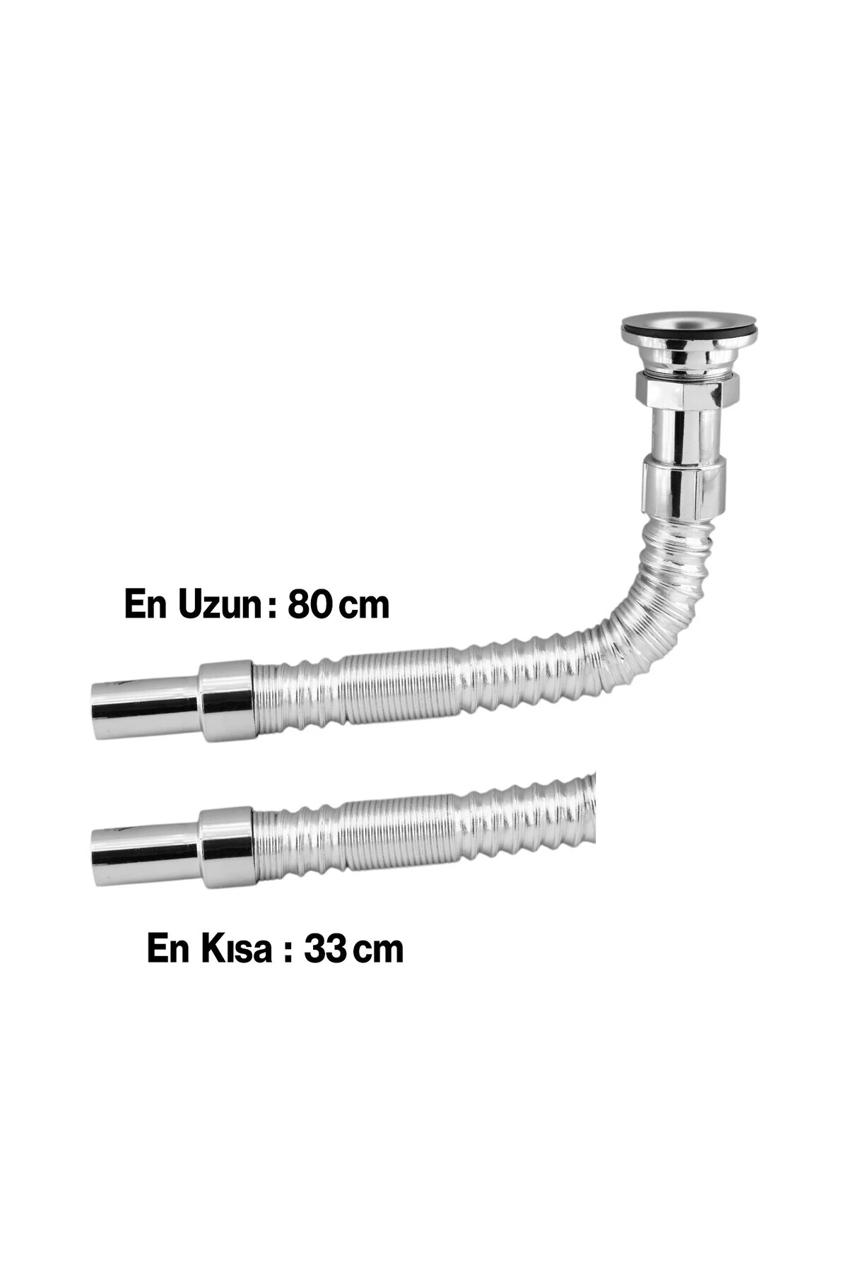 Körüklü Lavabo Sifonu Koku Önleyici Krom Gümüş Evye Gider Borusu Sifon Hortumu Uzun 33-80 cm Uzayan