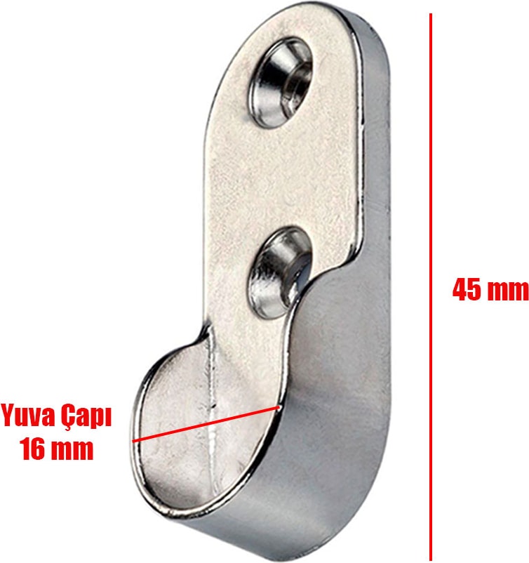Oval Boru Askı Flanşı Krom Dolap İçi Elbise Askı Aparatı Elemanı (2 Adet)