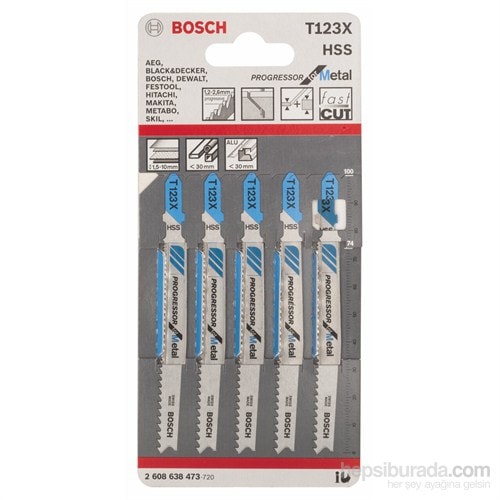 BOSCH - Kademeli Artan Dişli Seri Metal İçin T 123 Xf Dekupaj Testeresi Bıçağı - 5'Li Paket
