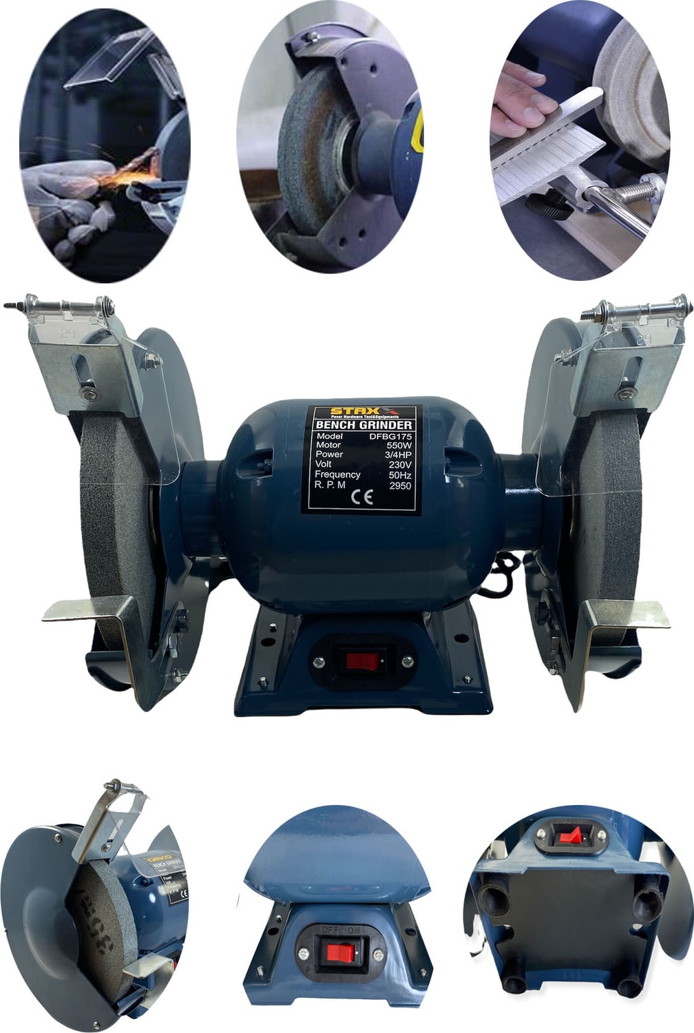200 mm 550 W Tezgah Üstü Taşlama Makinesi Bakır Sargı Bıçak Balta Bileme Çark Taşı Taş Motoru