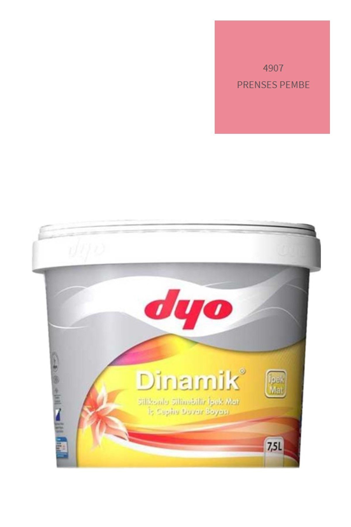 Dinamik Silikonlu Silinebilir Ipek Mat Iç Cephe Duvar Boyası 4907 Prenses Pembe 7,5 Lt