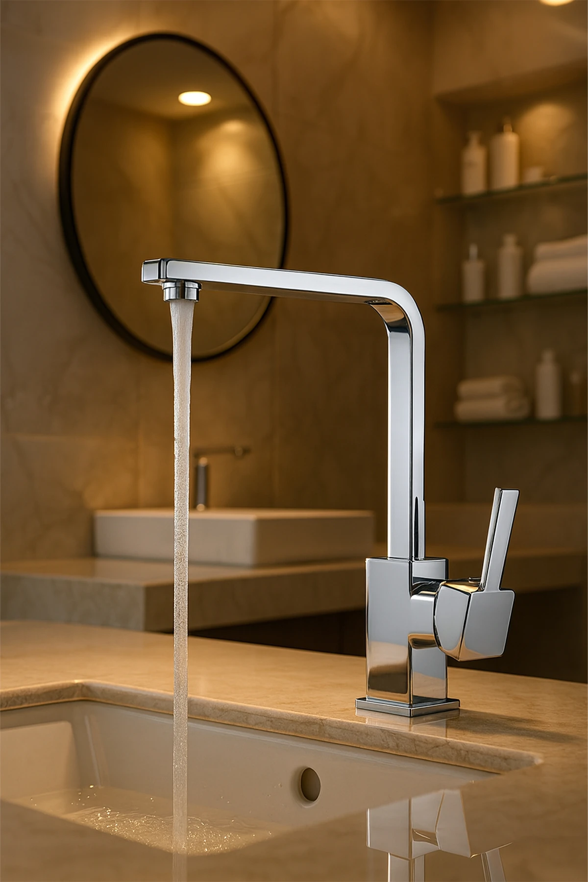 Kısa Krom Lüx Köşeli Mix Aç Kapa Banyo Lavabo Bataryası