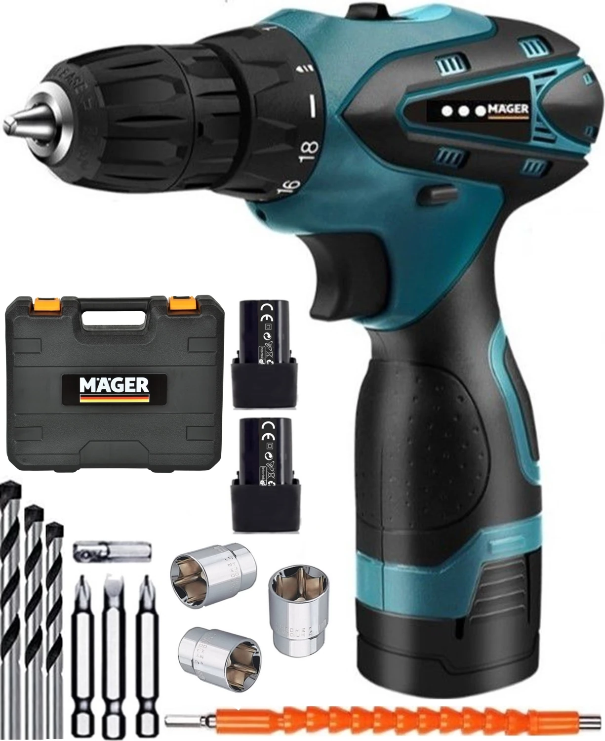 MGR1012DRS Çift Akülü Li-On Bataryalı Kutulu Işıklı Akülü Vidalama Şarjlı Matkap