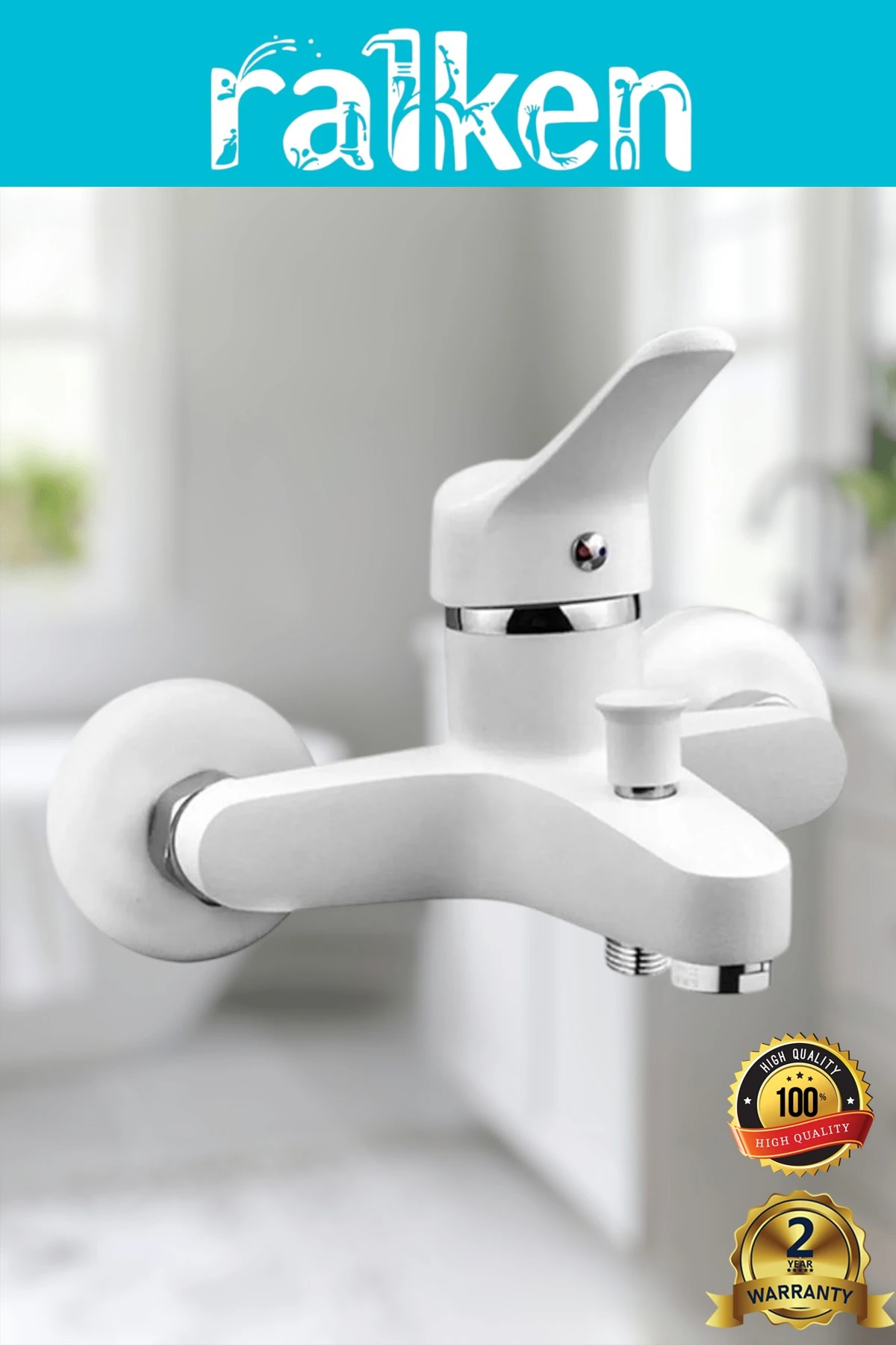 Lüx Beyaz 4’lü Banyo Seti Robot Tepe Duş, Banyo, Lavabo, Eviye Mutfak Bataryası Musluğu Başlıklı