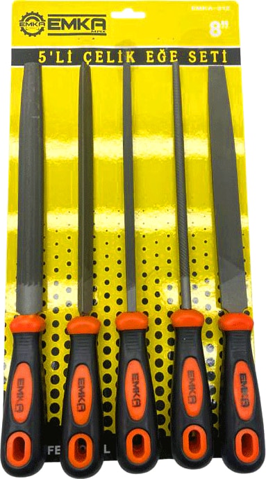 5 Parça 8&amp;apos;&amp;apos; Çelik Eğe Seti Balık Sırtı - Üçgen - Kare - Yuvarlak - Düz Geniş (4172)