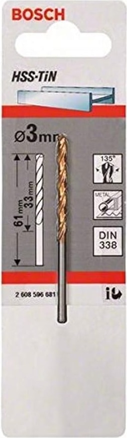 BOSCH Titanyum Metal Matkap Ucu Hss-Tin, Din 338 3 x 33 x 61 mm
